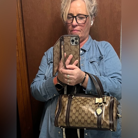 Gucci Brown monogram Crystal Duchessa Boston Bag sr#181487-new photos - Picture 2 of 15